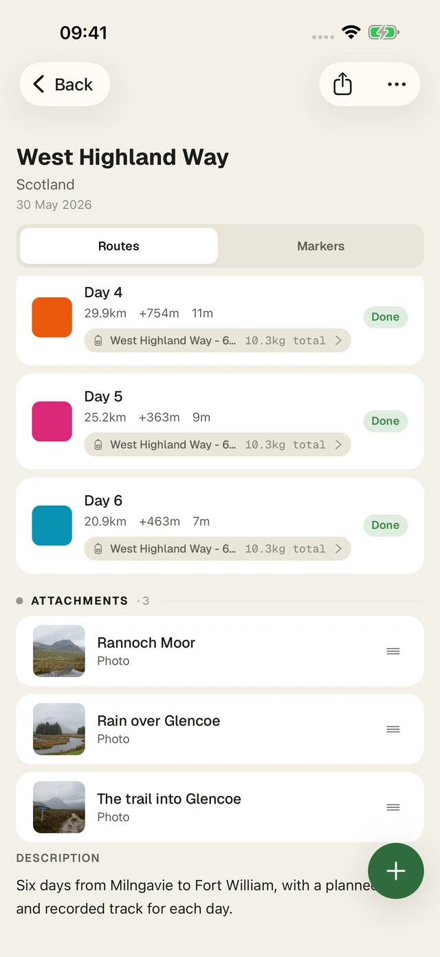 Trip photo attachments in the PackTracker app