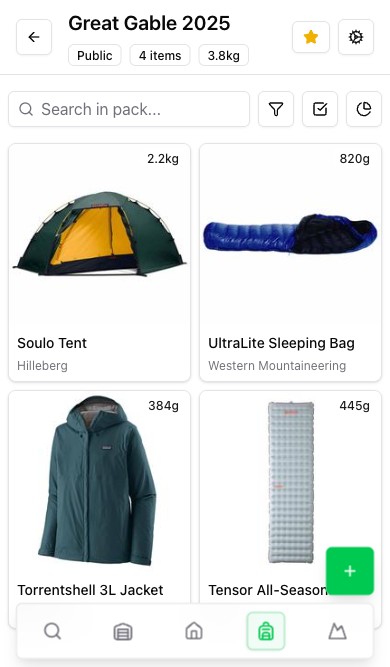 PackTracker pack view on mobile