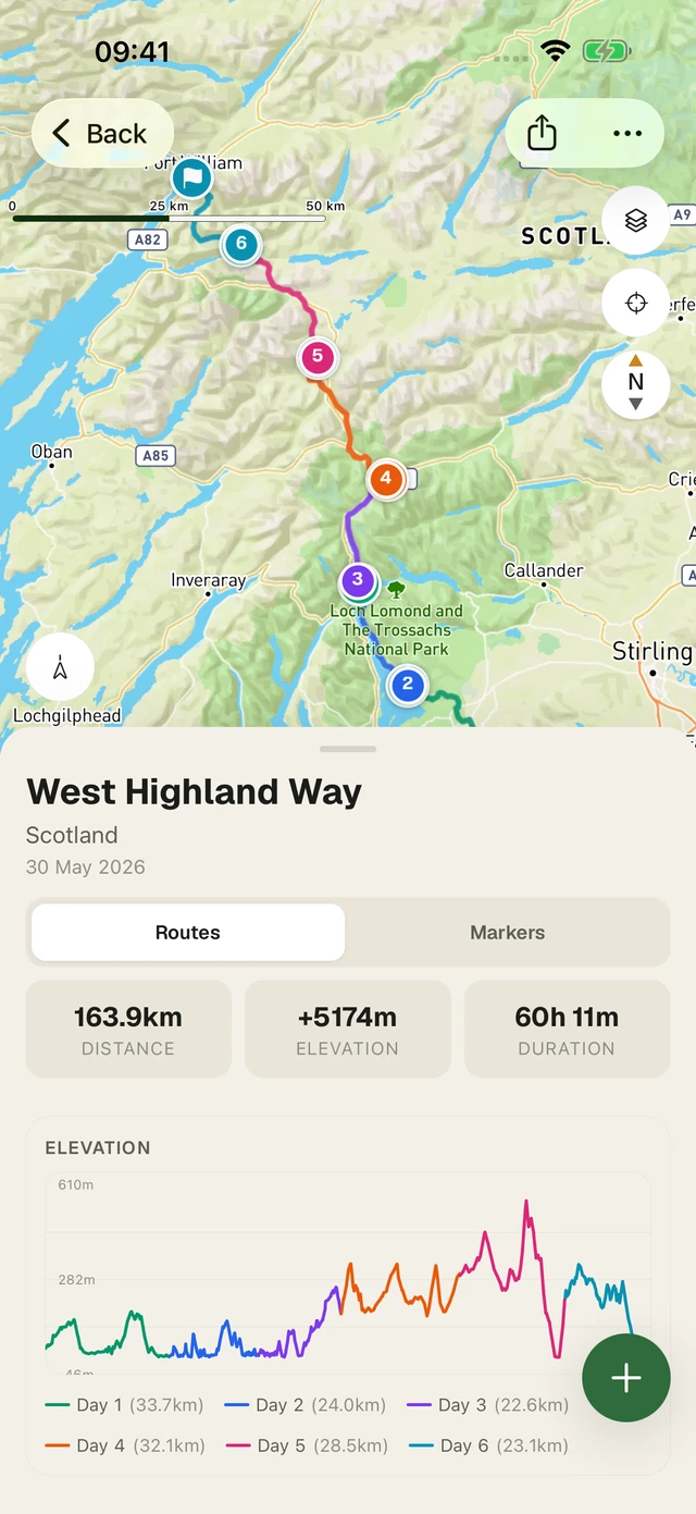 A tracked trip on the West Highland Way in the PackTracker app